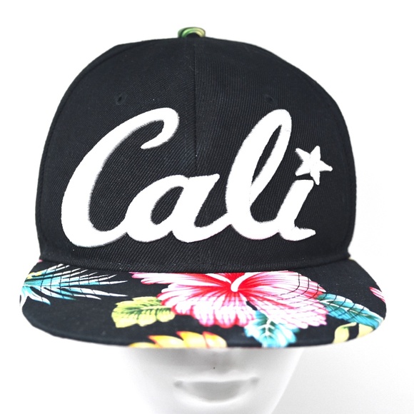 CALI Floral Hat Embroidered Headlines Baseball Cap Snapback Print - Picture 5 of 9